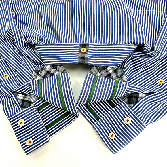 Robert Graham Blue White Stripe Dress Shirt Men’s 2XL Cotton Contrast Trim - Picture 4 of 16